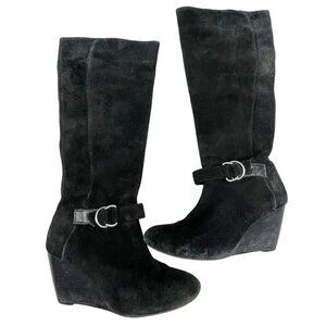 BCBGeneration suede 3" wedge knee high boots black side zip size 8.5 B READ